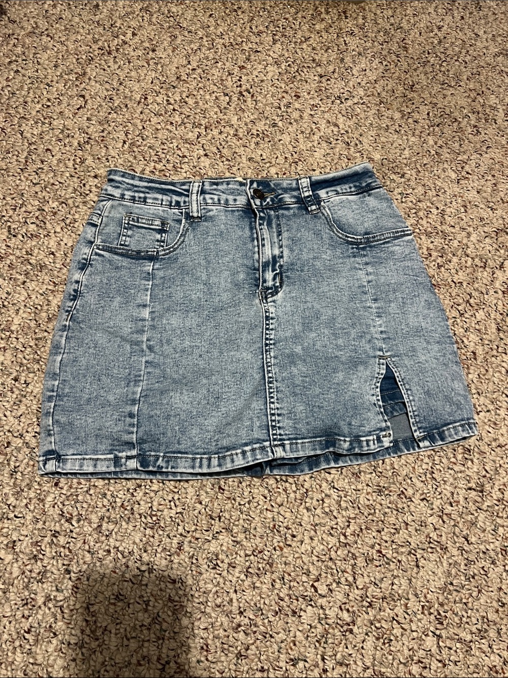 Luvamia Acid Wash Denim Mini Skorts with Front Slit